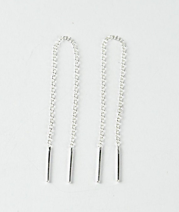 Long Chain Earrings Sterling Silver Threader by lunaijewelry