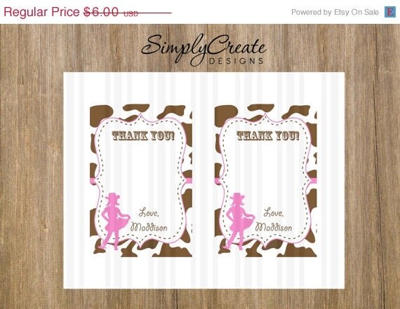 SALE Cowgirl Thank You Card Digital Two 4x6 cards on 8.5x11 JPEG Il_570xn