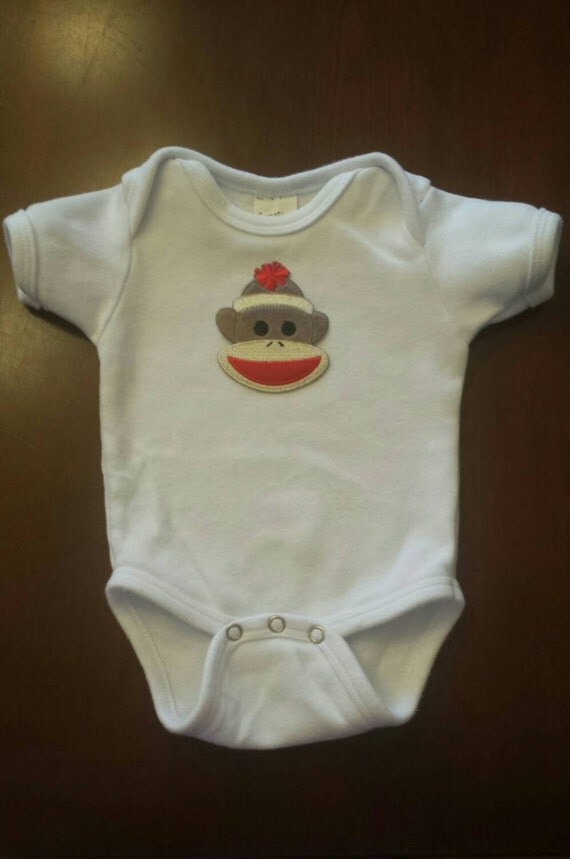 Baby boy sock monkey onesie by SteamingNickle on Etsy