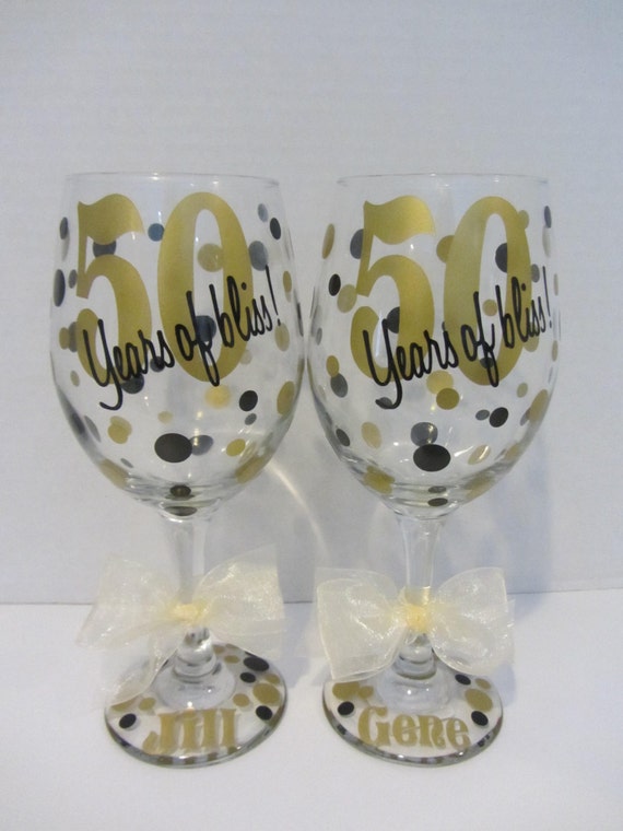 50th Anniversary personalized wine glasses set of by DottedDesigns
