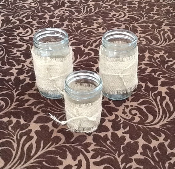 Burlap Mason Jar Wrap Mason Jar Decoration DIY by LolaRoseDesigns