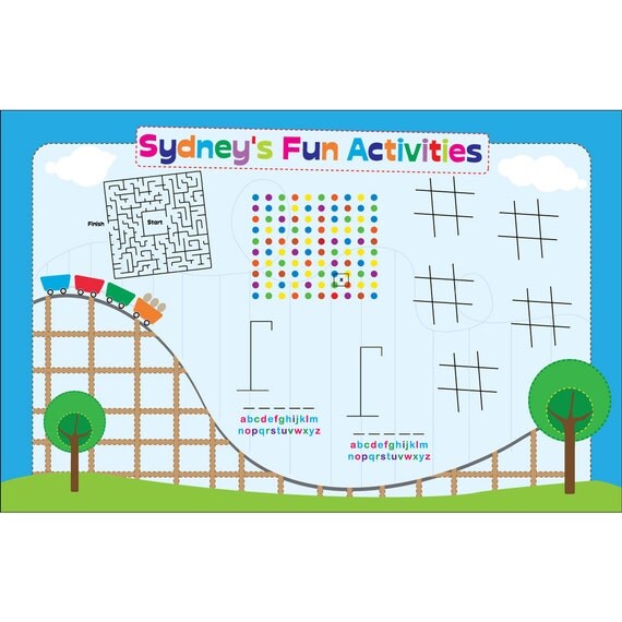 Roller Coaster Fun Game Placemats Personalized Paper