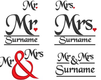 Mr and Mrs wedding gifts monogramming set - machine embroidery designs INSTANT DOWNLOAD