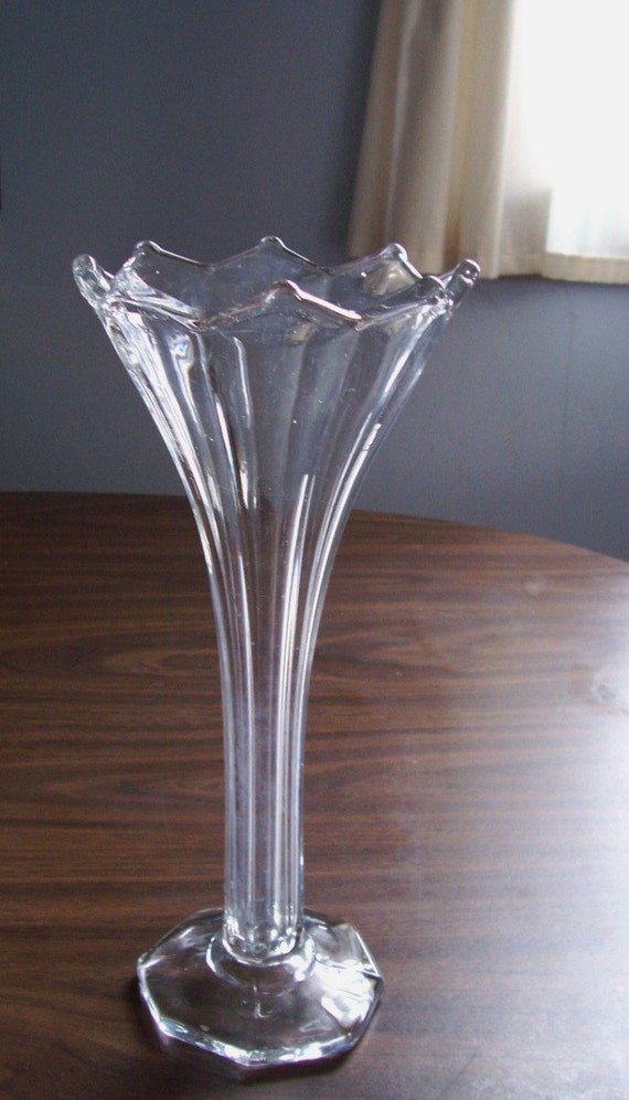 Items similar to Antique glass TRUMPET Flute VASE 12 inches Tall Classy