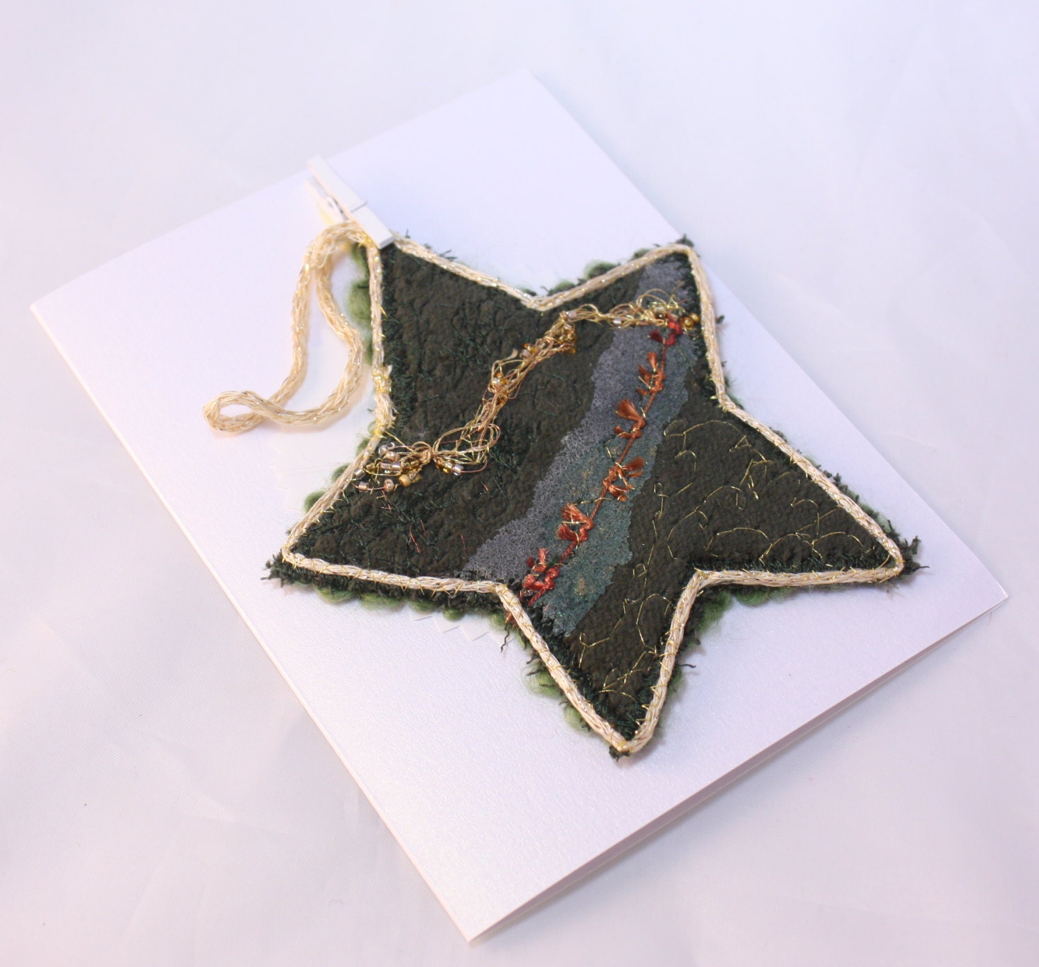 Christmas card with Detachable Christmas tree green star ornament 2 in 1 tree decoration embroidered holiday ornament snowflake red and gold