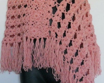 Peach Capelet Shrug, Soft Peach Shrug with Tassels, Capelet Scarf, Mini Poncho, Women Accessories