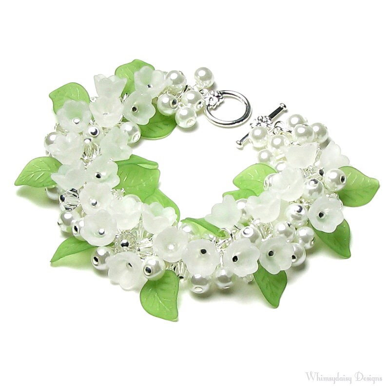 Lily of the Valley Bracelet White Flower Clear Swarovski