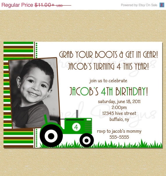 ON SALE Country Tractor John Deere Boy Birthday Invitation - Any Age Il_570xn