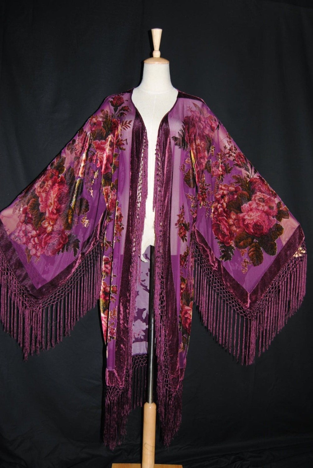 Purple Velvet Burnout Kimono Duster Hippie Fly away Boho