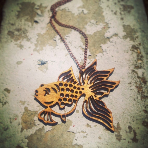 Wood Goldfish Statement Chain Necklace