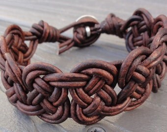 Wide Leather Celtic Knot Bracelet - Single Leather Wrap Bracelet