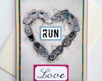 Run Love Handmade Running Shoe Heart Greeting Card for Runners - Love, Anniversary, Thinking of You, Engagement, Wedding, Marathon, 13.1