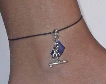 Blue sea glass anklet. Surfer anklet. Beach glass jewelry. Sea glass anklet
