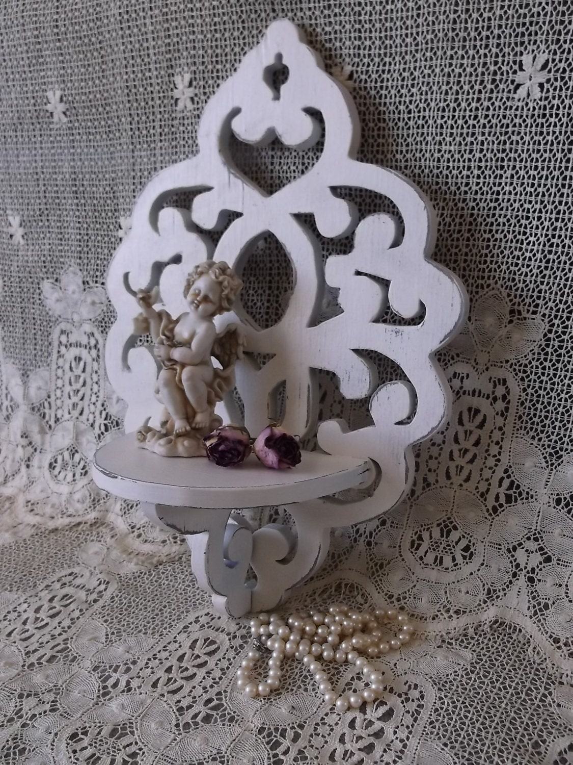 Shabby French country Scroll work wall shelf small shelf