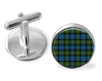 MACKENZIE TARTAN CUFFLINKS / Scottish Tartan Cuff Links / Tartan Jewelry / Personalized Gift for Him / Ancestral Jewelry / MacKenzie Clan