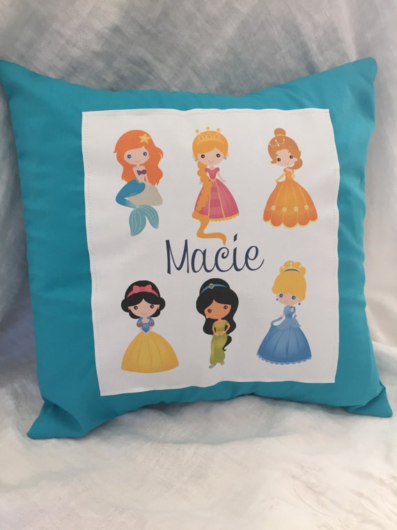 Items similar to Custom Name Cover and PillowDisney Princesses 14x14