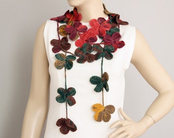 crochet flower lariat scarf ,