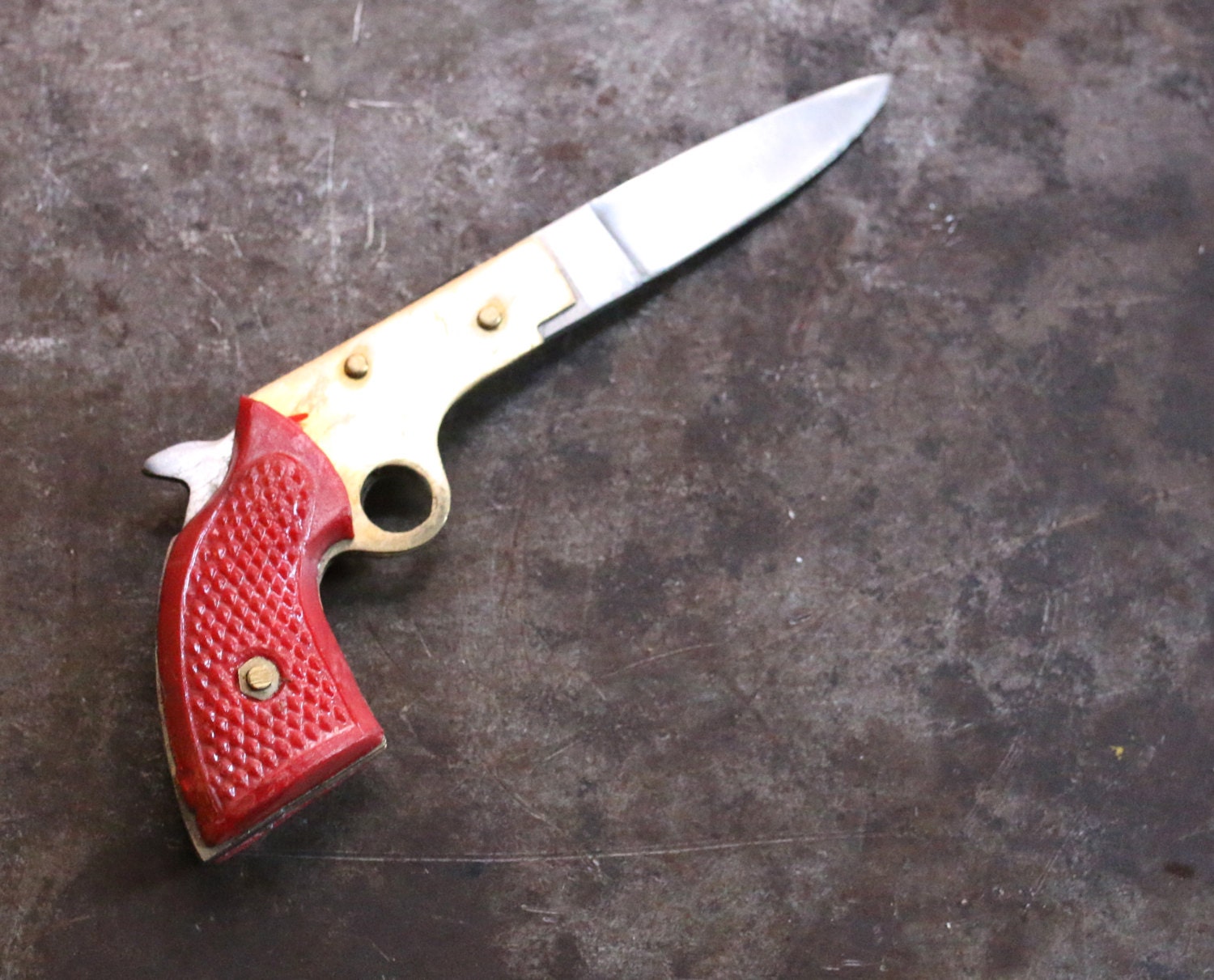 Vintage Large Gun Shaped Pocket Knife - Gambaran