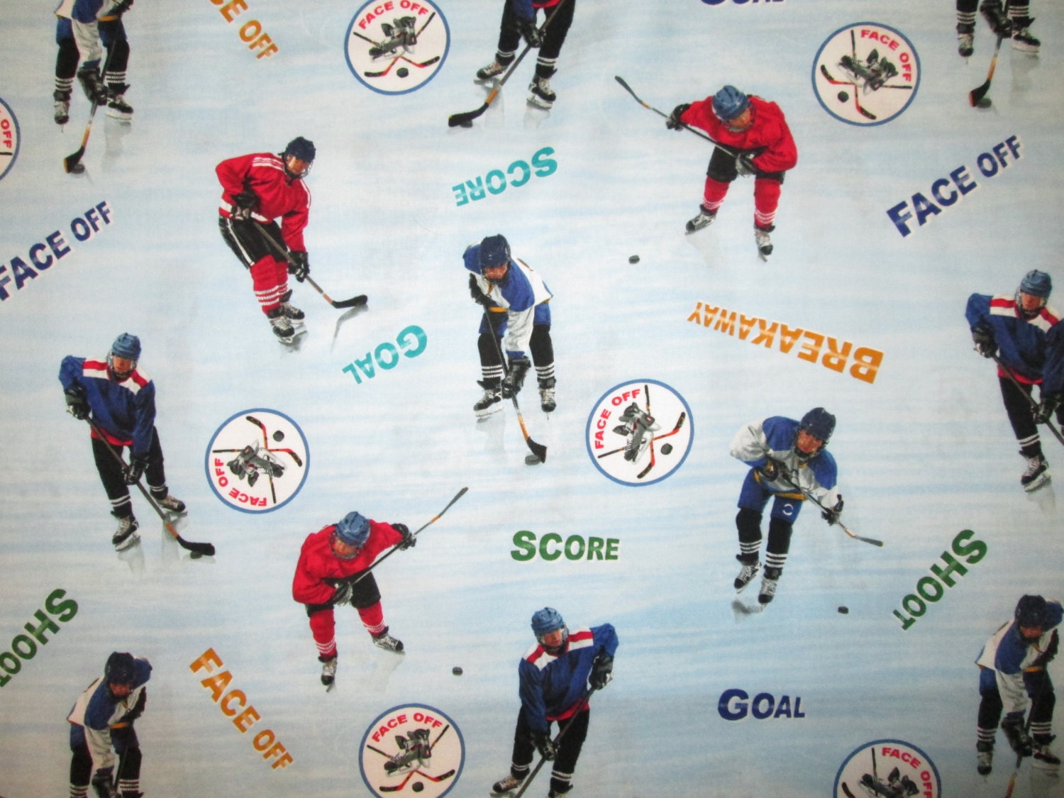Hockey Players Lets Play Sports Blue Cotton Fabric Fat Quarter