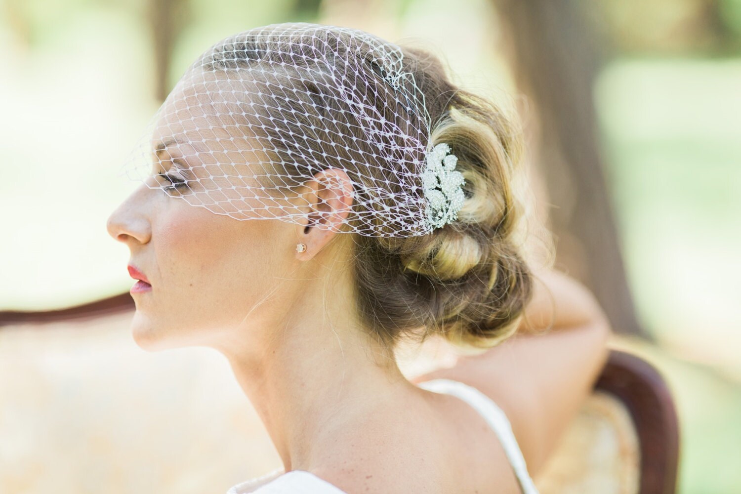 Bandeau Birdcage Veil Set Wedding Veils With Rhinestone Comb