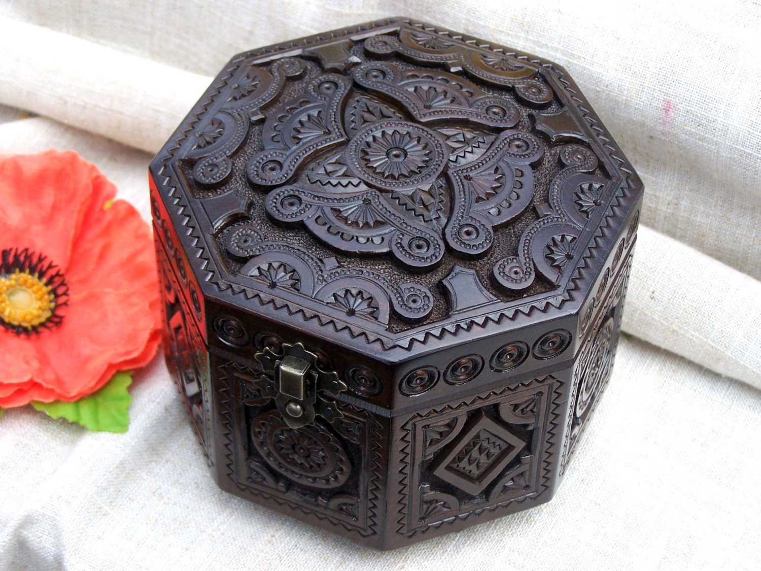 Jewelry box Ring box Wooden box Carved wood box by HappyFlying