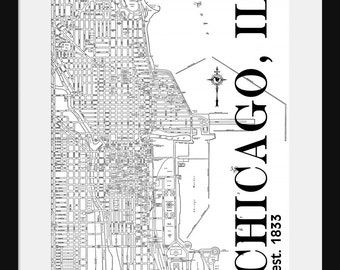 Chicago Street Map Vintage Print Poster Titled