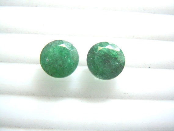 Emerald Green Jade Cut Stone 1 Pair 8x8MM by NATURALGEMSBEADS