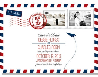 Air Mail Travel Save the Date - Printed Cards