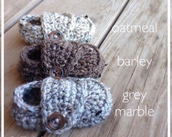 Crocheted Baby Boy Shoes, Loafer Booties, Newborn Photo Prop, Shower Gift, 0-3 3-6 6-9 9-12 Months, grey