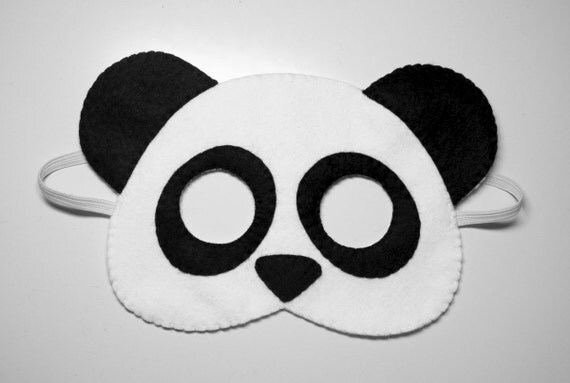 Panda bear felt mask white black handmade woodland animal