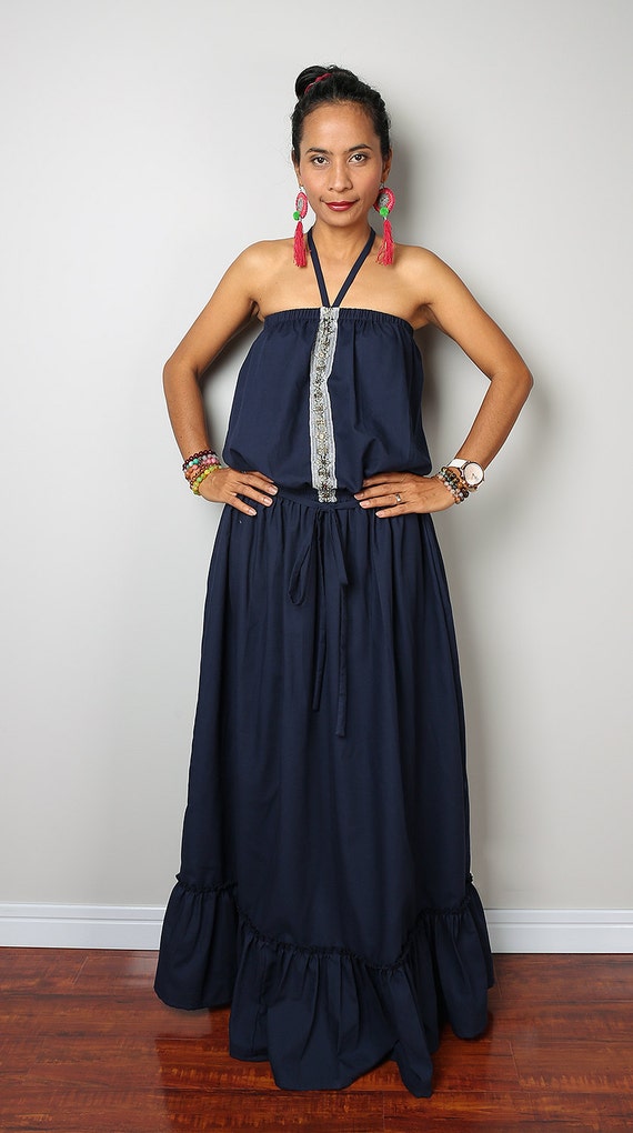 Navy Blue Maxi Dress / Romantic Summer Dress : Cheer me Up