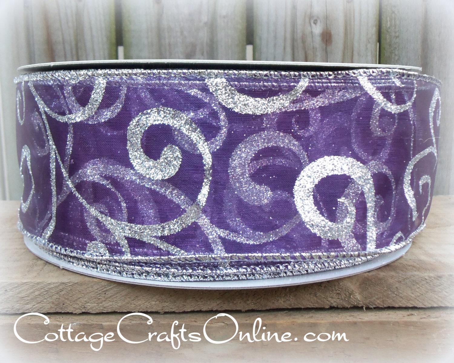 Christmas Wired Ribbon 2 1/2 wide Purple Sheer Silver