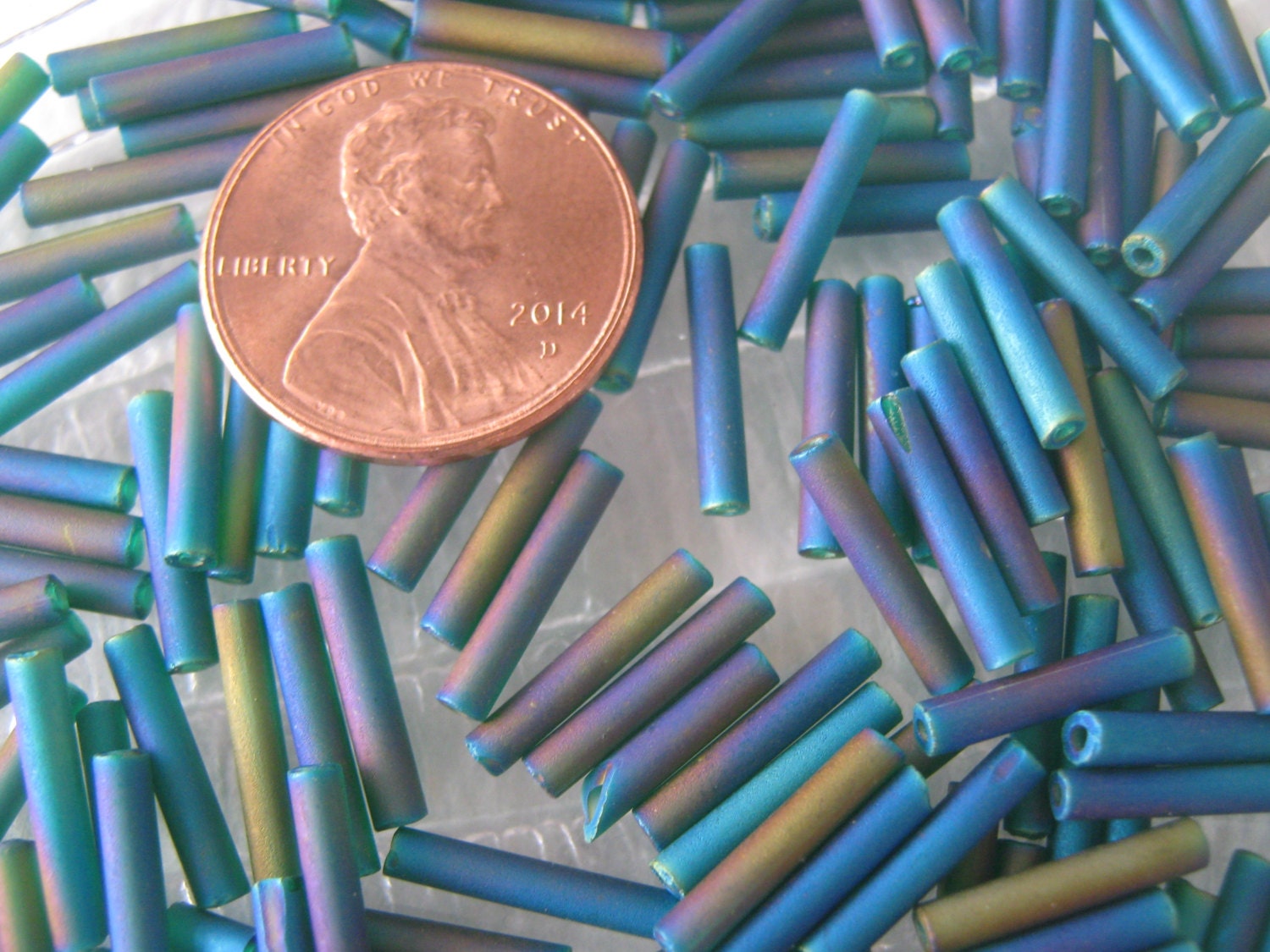 Matte Emerald Green A B Bugle Beads 12 mm 1/2 inch 10 grams