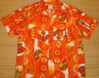 Mens Vintage 60's Lehua Cotton Hawaiian Aloha Shirt - L - The Hana Shirt Co