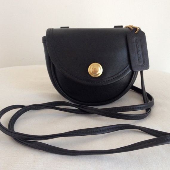 Vintage Coach Black Leather Mini Belt Bag Cross Body Clutch