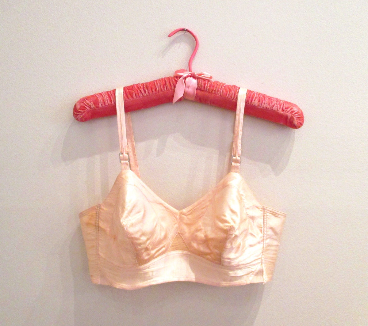 Vintage 1940s Bra Peachy Pink Satin Bra 1940s Bullet By Minxvtg