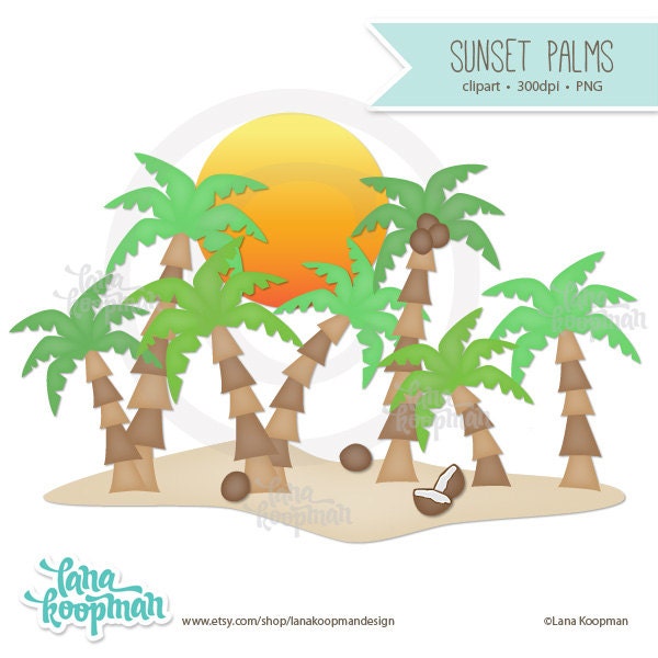 Sunset and Palm Tree Clip Art by LanaKoopmanDesign on Etsy