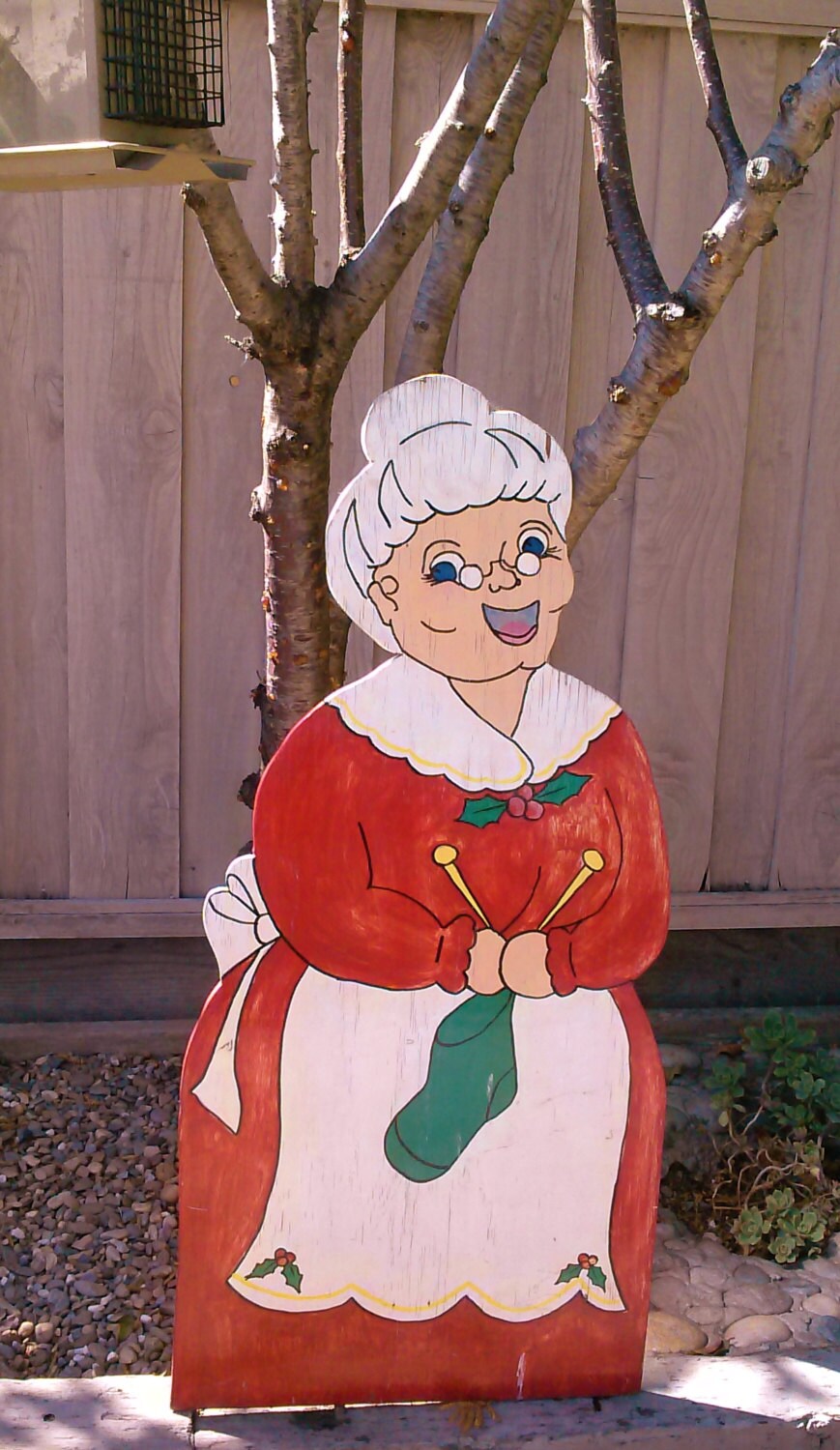Mrs Santa Holiday Christmas Wooden Sign Lawn Ornament