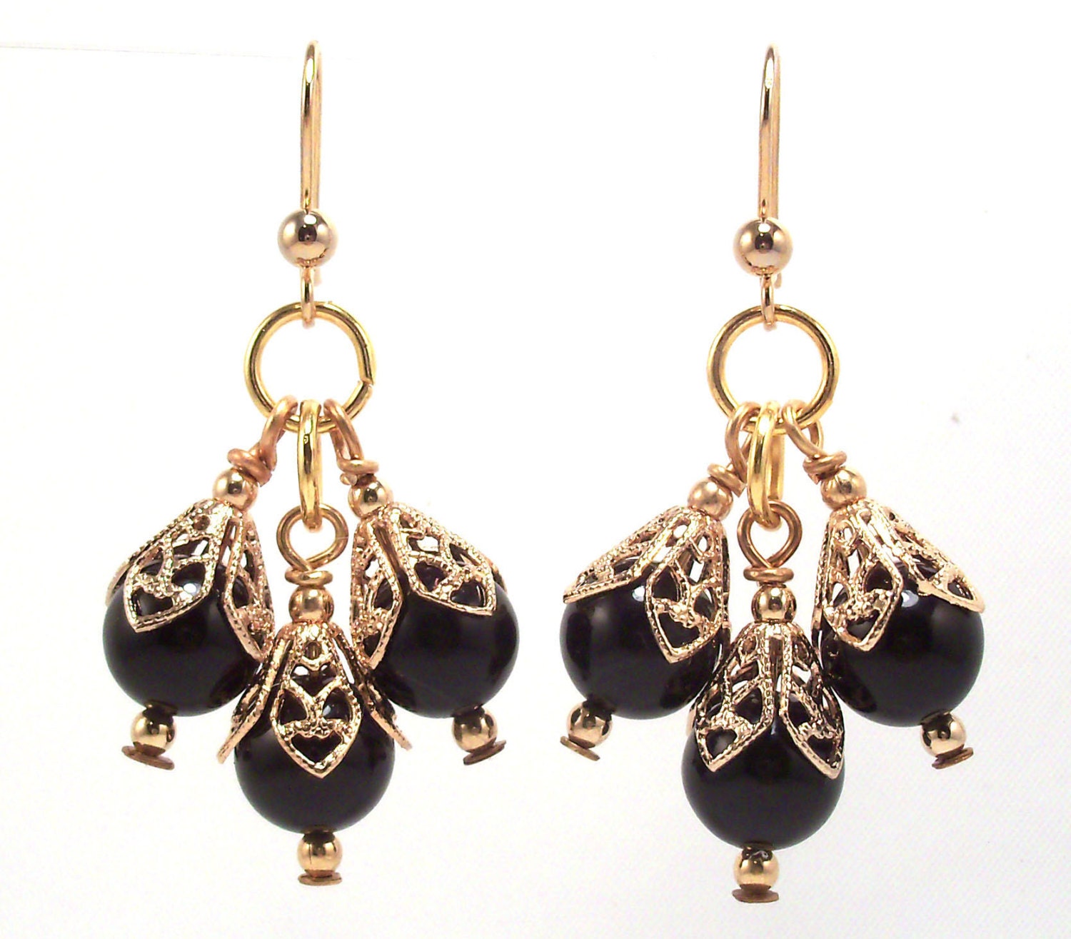 Black Obsidian Earrings Gemstone Earrings Gold Filigree