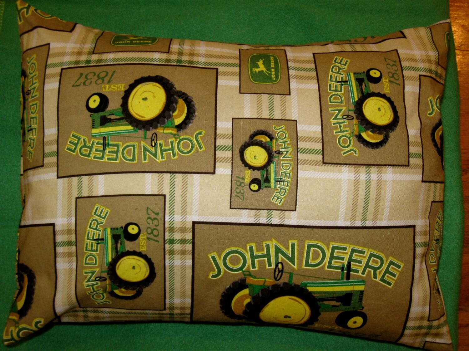 John Deere Print Travel Pillow Case or Throw by PinkPopPolkaDot