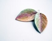 Polymer clay pastel earrings- polymer clay jewelry- leaf earrings-leaf shaped dangle earrings- woodland- salmon pink and pastel green- boho
