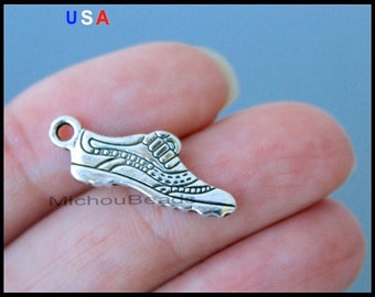 BULK 25 RUNNING Shoe Charms - 24mm Silver Running Sport Athletic Gym Metal Charm Pendants - Instant Shipping - USa Discount Charm - 6130