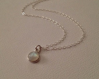 Moonstone Necklace in Sterling Silver -Silver Moonstone Necklace -Rainbow Moonstone Necklace -Tiny Moonstone