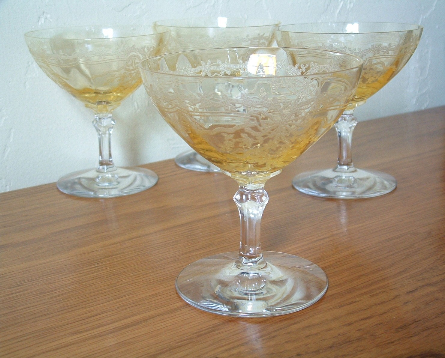 Vintage Fostoria June Topaz Yellow Champagne Glasses Set of 4