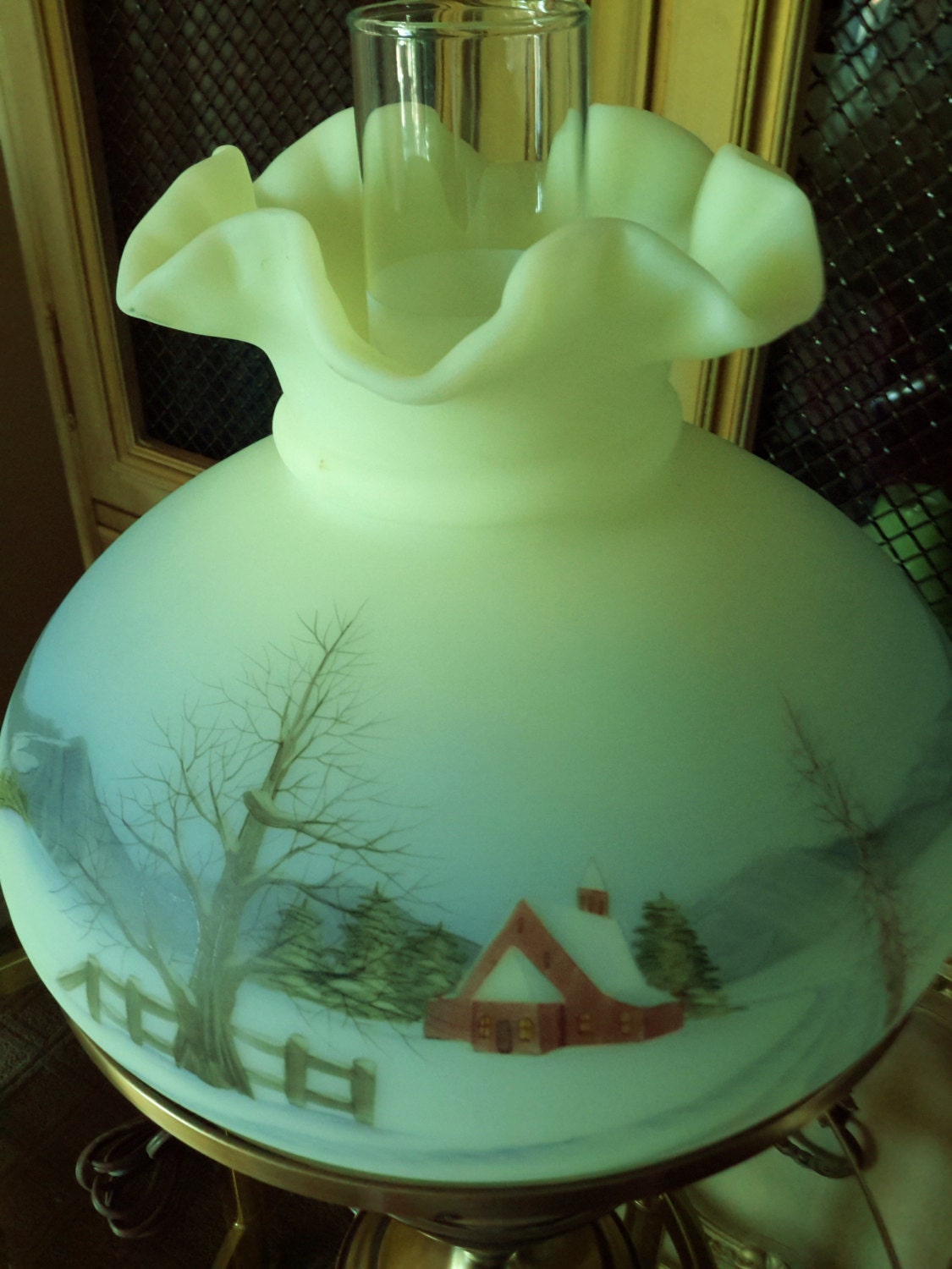 FENTON STUDENT LAMP Hurricane Style Electric Table Lamp Hand