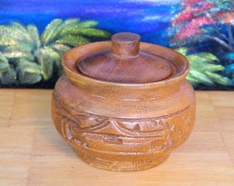 Small Vintage Hand Carved Wooden Bowl Trinket Box Hawaii