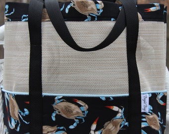 Beach tote, mesh tote, market bag, summer tote, pet screen bag, blue crab tote bag