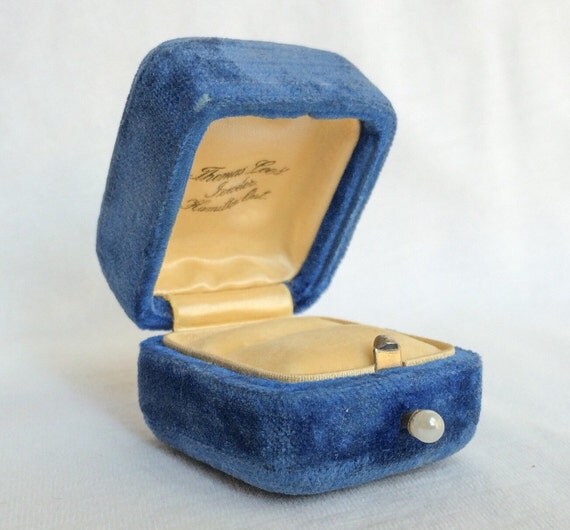 Cute Blue Velvet Ring Box Wedding display pearl clasp by LucyLucy9