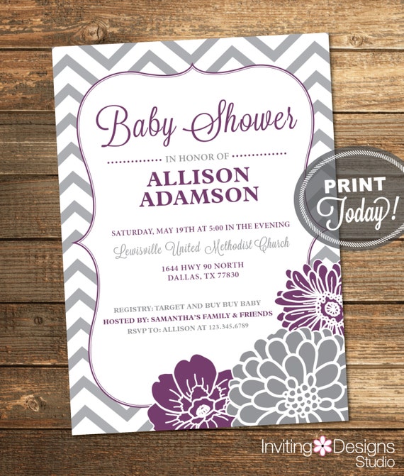 Purple And Grey Baby Shower Invitations 8