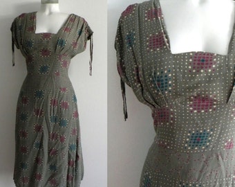 80s Sage Green Secretary Dress M